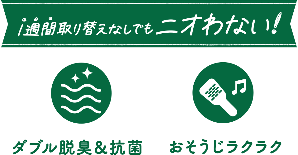 1週間取り替えなしでもニオわない！ダブル脱臭＆抗菌、お掃除ラクラク