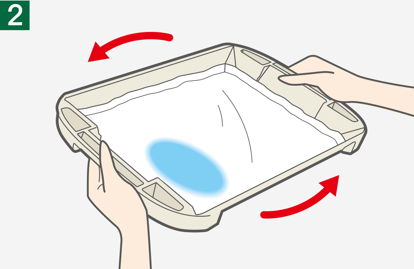 トレーの前後の向きを変えている様子