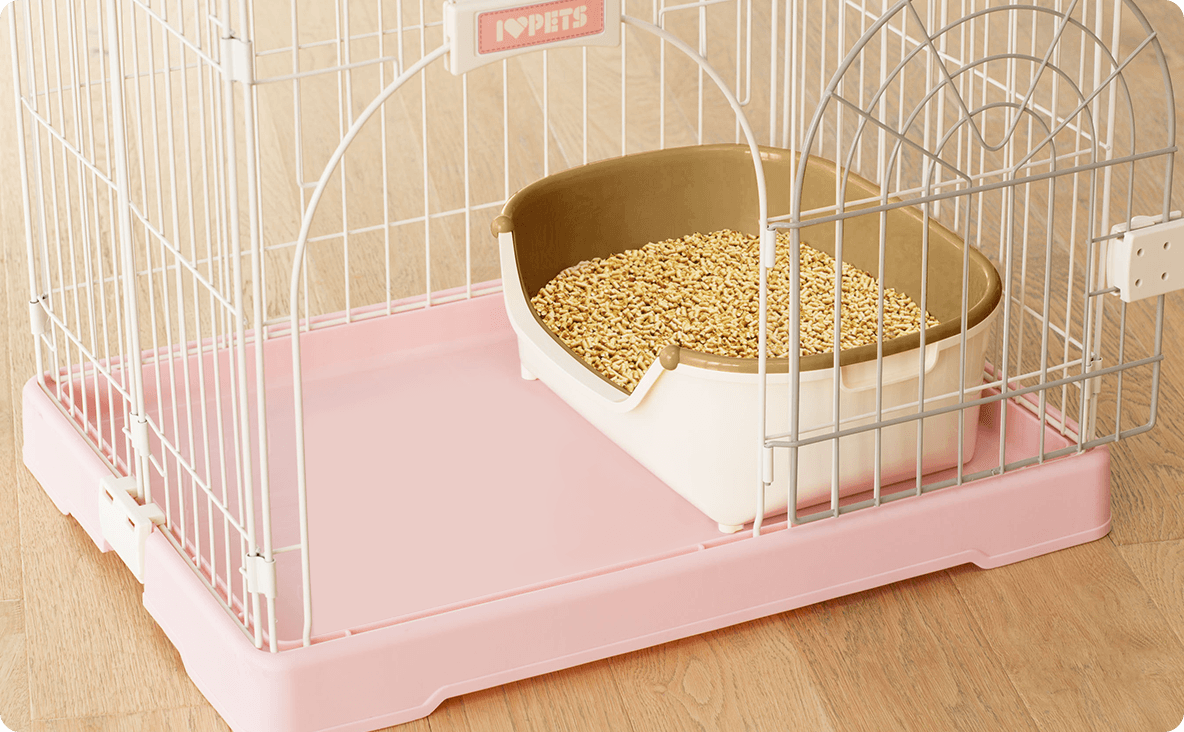 ケージに「すいすいコンパクト」を設置した様子