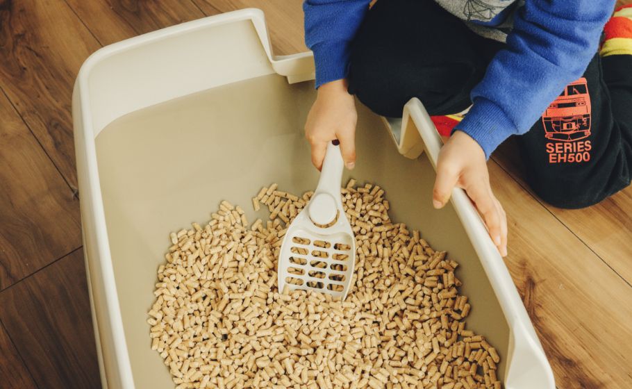 写真：子どもがチップを混ぜている様子