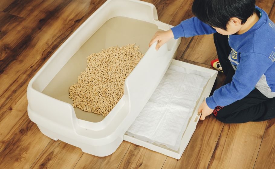 写真：子どもがトイレの引き出しを引き出す様子