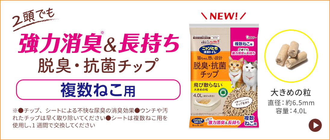 2頭でも強力消臭＆長持ち 脱臭・抗菌チップ 複数ねこ用