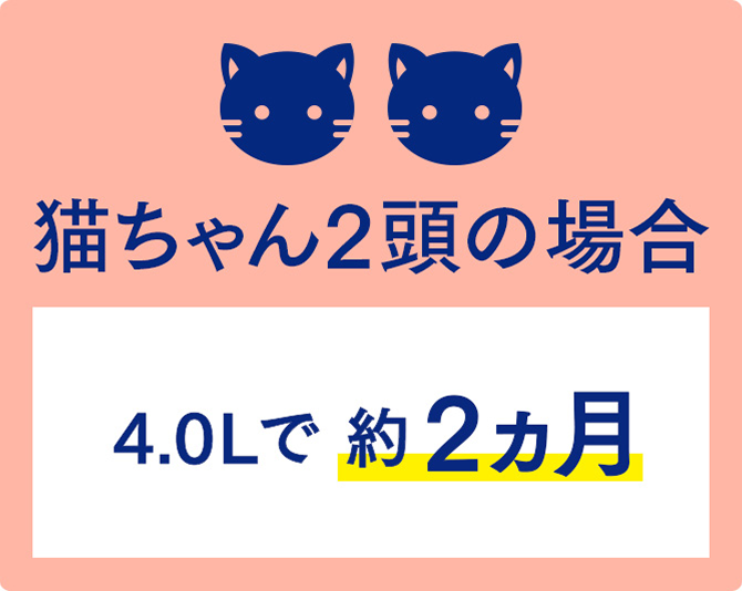 猫ちゃん2頭の場合 4.0Lで約 2ヵ月