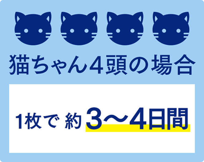 猫ちゃん4頭の場合 1枚で約3〜4日間