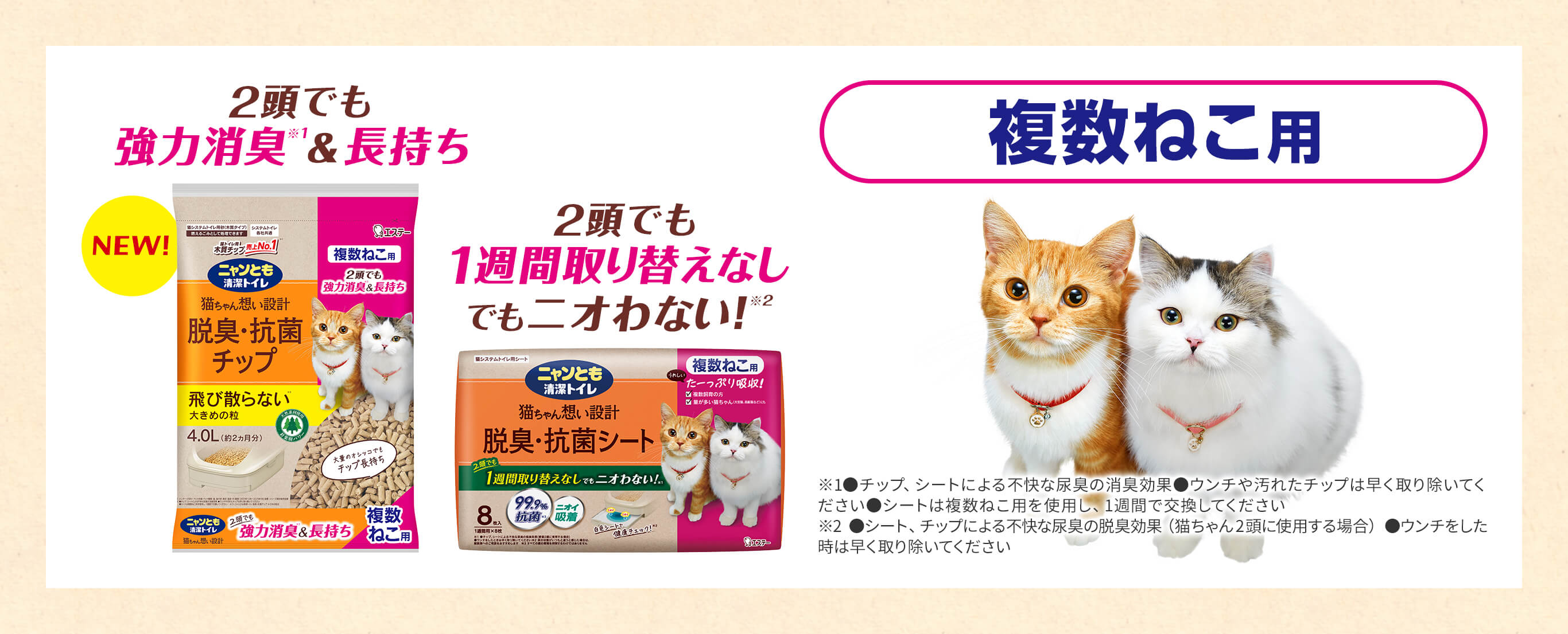 複数ねこ用 2頭でも強力消臭＆長持ち 2頭でも1週間取り替えなしでもニオわない