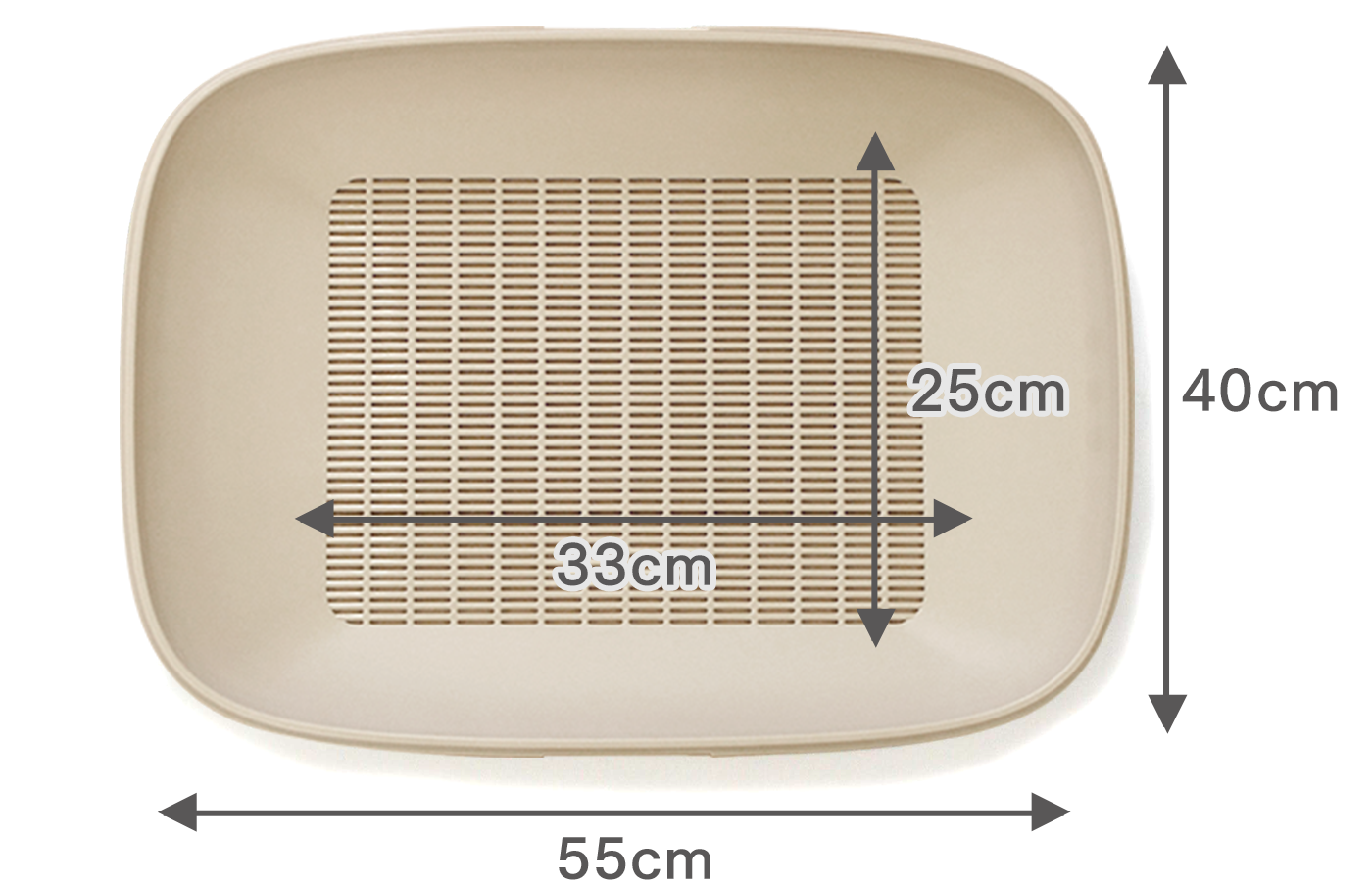 トレー（上部）のサイズは40cm×55cm、スノコ面のサイズは25㎝×33cm