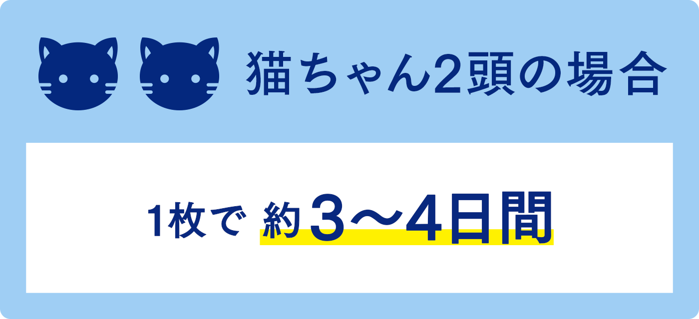 猫ちゃん2頭の場合 1枚で約 3〜4日間