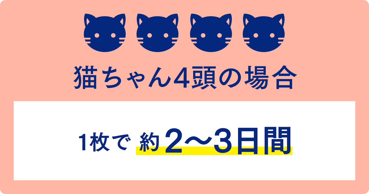 猫ちゃん4頭の場合 1枚で約 2〜3日間