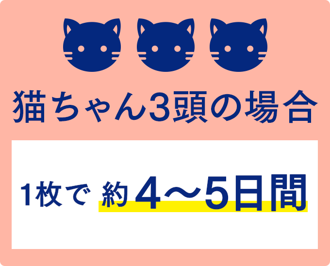 猫ちゃん3頭の場合 1枚で約 4〜5日間