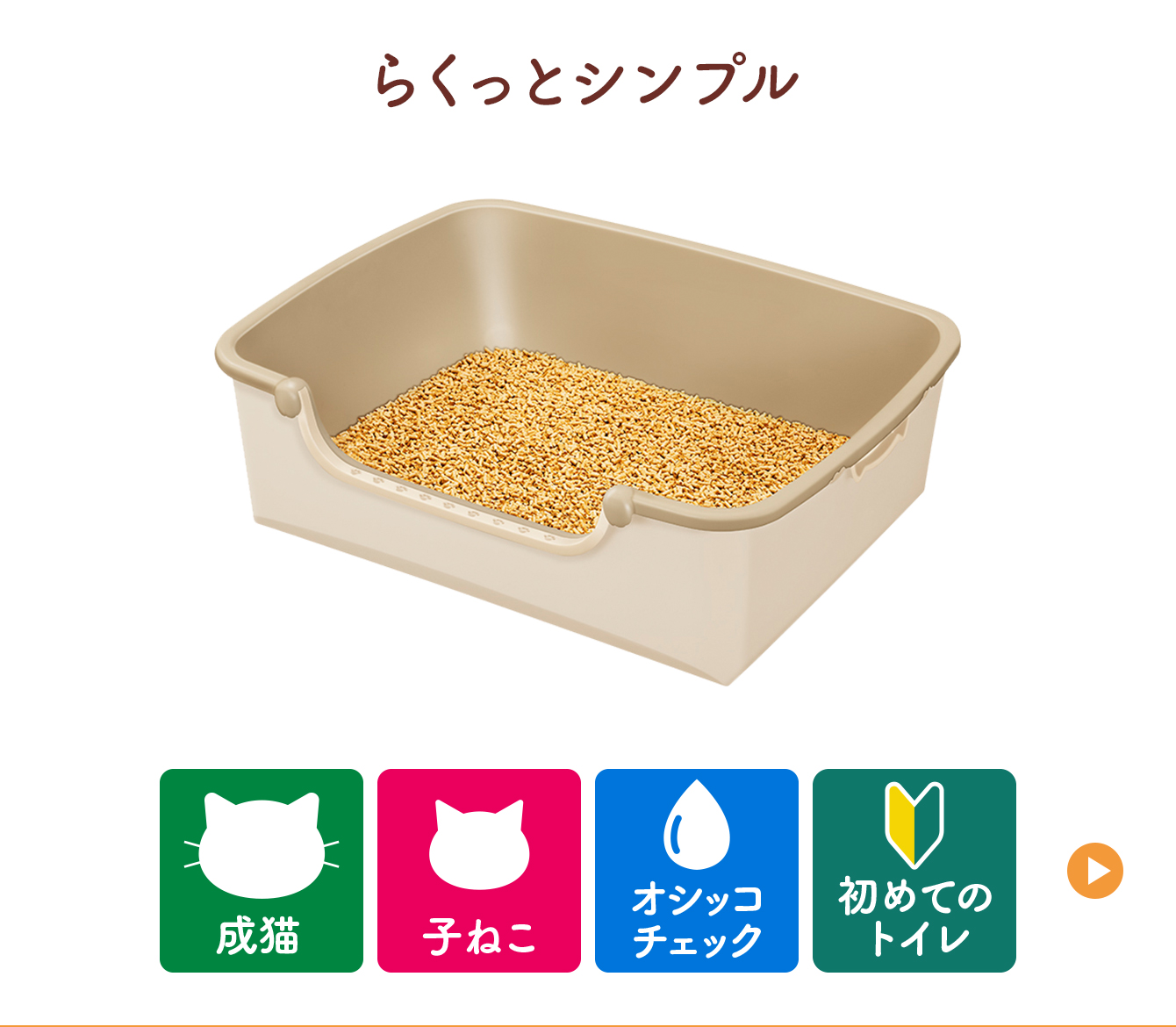 らくっとシンプル／おすすめシーン：成猫、子ねこ、オシッコチェック、初めてのトイレ